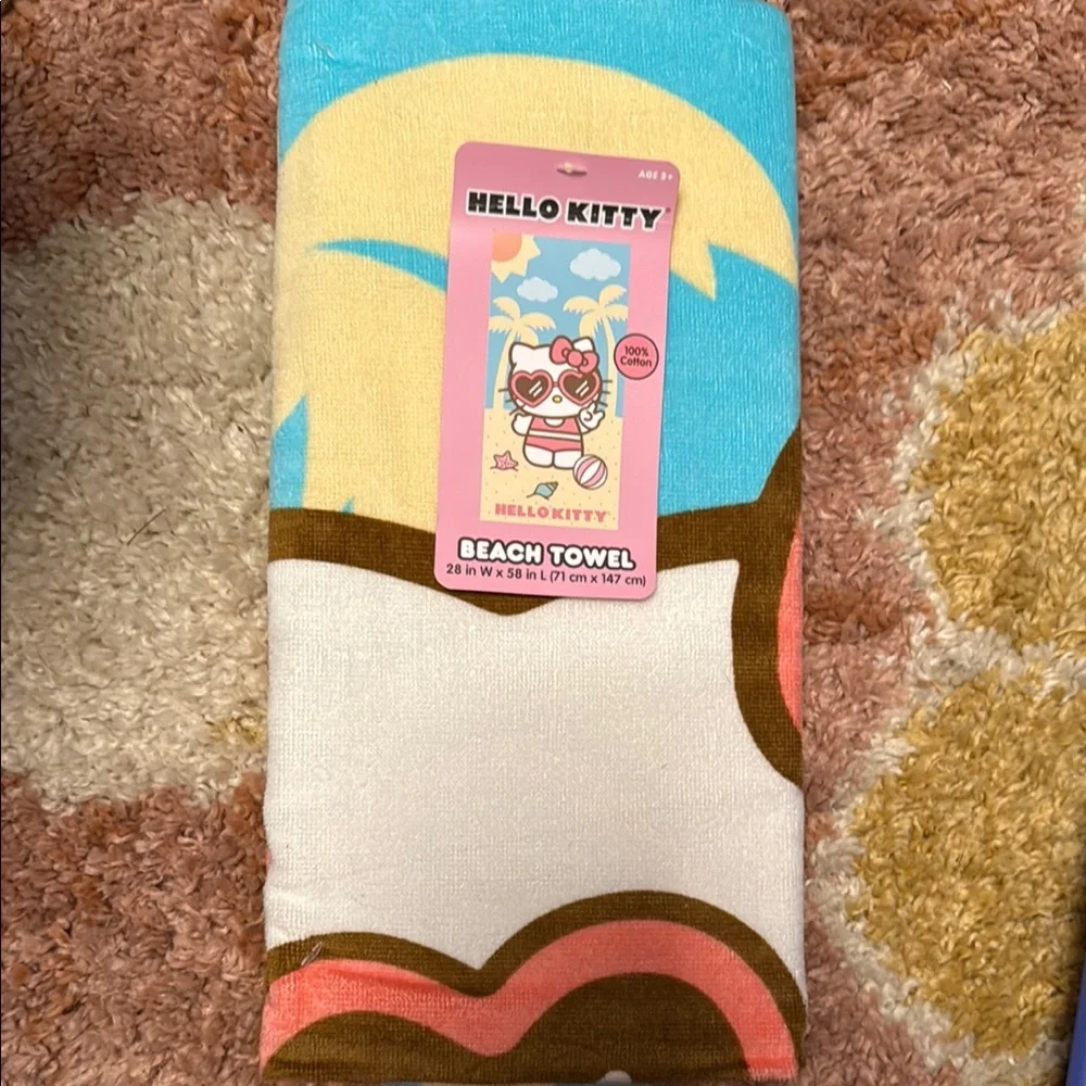 - Summer is coming! Hello Kitty Tropical Beach Towel - Pink, Yellow, Blue.